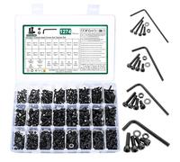 1270 Pcs Vis et écrous, M2 M3 M4 M5 Vis Boulons et écrous, Visserie Vis et Boulon et Rondelles Set, Vis à Tête Hexagonale, Assortiment Kit di Boulons Vis à Six Pans Creux pour Réparation, Noirs