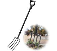 127cm Fourche à Bêcher, Fourche Plate pour Dureté Fourche Plate à 4 Dents avec Poignée en D Fourche à Creuser en Métal pour Creuser et Desserrer/Noir