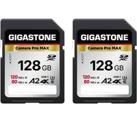 128 Go Lot de 2 Carte SD, Camera Pro Max, Vitesse jusqu'à 120/80 Mo/s, A2 U3 SDXC 4K Ultra HD UHD Video pour DSLR Canon, Nikon, Sony, Pentax, Kodak, Panasonic, avec 2 Mini étuis.
