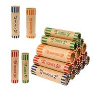 128 Pcs Preformed Coin Wrappers Rolls - Assorted Heavy Duty Rolls Wrappers for Quarters, Pennies, Nickels, and Dimes