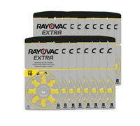 Rayovac 10AUX-8XEMF Extra 10 Lot de 8 Piles Zinc-air pour appareils auditifs, Haute Performance, 1 Carte Blister, Jaune