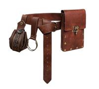 128cm Steampunk Vintage Belt Pouch Set, 5cm Wide Thickened PU Leather Waist Bag for Medieval Renaissance Costume(Brown)