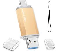 128GB USB C Flash Drive, 128GB 3.0 OTG Type C Flash Drive 2 in 1 Pen Drive Portable USB Stick Memory Stick for Laptop/PC/Car/Tablet/Smartphone/TV (Gold)