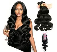 12A Body Wave Bundles Human Hair avec Closure Tissage,100% non traités