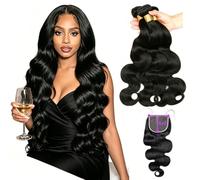 12A Body Wave Bundles Human Hair avec Closure Tissage 100% non traités