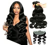 12A Body Wave Bundles Human Hair avec Frontal 100% non traités,14 16 18+12″