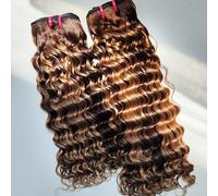 12A Cheveux Humains Bundles Brésiliens Non Transformés Bouclés Courts Double Densité Wave Profonde Couleur Piano Extension de Cheveux Humains Tête Complète, #P4/27,10inch/13 * 4frontal