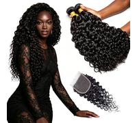 12A Deep Wave Bundles Human Hair,12 14 16+12" Tissage Bouclé Naturel