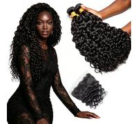 12A Deep Wave Bundles Human Hair,16 18 20+14" Tissage Bouclé Naturel