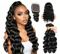 12A Loose Wave Bundles Human Hair,14 16 18+14" Tissage Bouclé Naturel