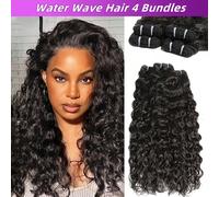12A Lot de 4 mèches de cheveux humains brésiliens vierges Remy ondulés Eau (40,64 cm, 40,64 cm, 40,64 cm, 40,64 cm) 50 g/pièce. Cheveux humains à double trame pour femmes, noir naturel Cheveux humains
