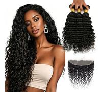 12A Water Wave Bundles Human Hair,16 18 20+14" Tissage Bouclé Naturel