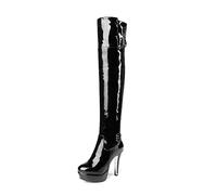 12CM/4.72IN Over-The-Knee Boots Patent Leather Sexy Pole Dance Boots High Heel Thick Bottom Women's Plus Size Boots,Noir,48 EU