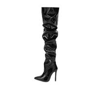 12CM/4.72IN Pointed Toe High Heels Sexy Elegant Women's Knee Boots Nightclub High Heel Boots,Noir,42 EU