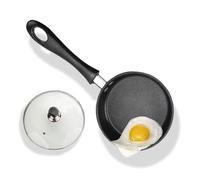 12cm Petite Poêle Induction, Mini Poêle Oeuf au Plat Anti-Adhésive avec Couvercle en Verre Portable Poele Pancake pour Camping Compatible Gaz et Induction, Manche Résistant à La Chaleur