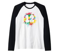 12e anniversaire Éclaboussures de peinture colorées 12 Douze Manche Raglan