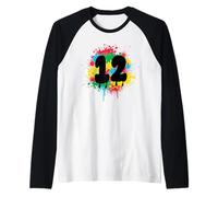 12e anniversaire Éclaboussures de peinture colorées 12 Douze Manche Raglan