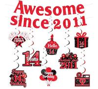 12ème anniversaire décorations kit rouge noir incroyable depuis 2013 bannière bon anniversaire suspendu tourbillon plafond pour garçons filles encourager à 12 ans bonjour 12 fournitures de décoration