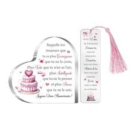 12ème Cadeau Anniversaire 12 Ans pour Elle Plaque Acrylique Signets Ensemble de 2 Pièces 12e Inspirant Cœur Panneaux Bureau Marque-pages Fille Amies Cousine Nièce Sœur Joyeux Douzième