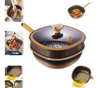 12in Titanium Alloy Non-Stick Pot with Lid, Nonstick Frying Pan Cookware Sets, Multi-purpose Deep Saute Pan with Steamer Basket, for Frying Stir-frying Stewing Braising Cooking Methods (With steamer)