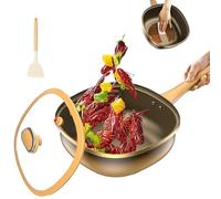12in Titanium Alloy Non-stick Pot with Lid,Titanium Pans Cooking Non Stick Frying Pans with Lids，for Cooking Baking, Stainless Steel Hammered Cookware with Stay-Cool Handles (Yellow,Without steamer)