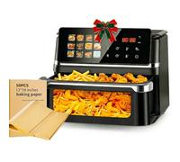 12L air fryer airfryer avec hublot,Écran tactile 12 programmes de cuisson,rôtissage,grillade,décongélation,2000W,50 feuilles de papier sulfurisé pour friteuse à air chaud incluses