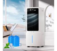 12L Climatiseur Portable avec 2 Blocs de Glace, 3-en-1 Ventilateur Évaporatif, Télécommande, 3 Vitesses, Minuterie, Oscillation, Silencieux pour Petite Chambre Bureau