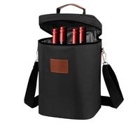 12L Sac à Bouteille 4 Compartiments, Portable Sac de Transport Isotherme pour Bouteille de Vin, Porte Bouteille Rembourré et Isotherme, Poignée, Bandoulière, pour Voyages et Pique Niques (Noir)