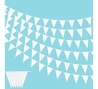 12M Drapeaux de Fanions, 50 Pièces Blanc Drapeau Triangle, Guirlande de Fanions D'extérieur, Guirlande de Fanions en Tissu, pour Drapeau Banniere pour Mariage Fête D'anniversaire Décoration