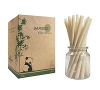 12mm Extra Large Boba Bubble Tea Pailles - Lot de 200 Bambou Pailles en Fibre Paille Jetables à Smoothie pour Boire Du Thé à Bulles, Biodégradable & écologiques