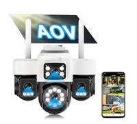 12MP Camera Surveillance WiFi Exterieure sans Fil,AOV 24/7,Quatre objectifs/Camera Solaire/Batterie,Suivi Automatique,360° PTZ,Vision Vocturne,Audio Bidirectionnel,Sirène,étanche,IP66,2.4/5G WIFI