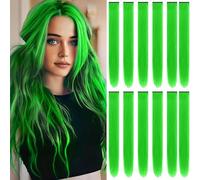 12Packs Colored Hair Extensions 21.65Inch Straight Color Clip in on Hair Extension Rainbow Party Cosplay Highlights Synthetic Hairpiece for Women (Emerald Green)