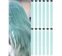 12Packs Colored Hair Extensions 21.65Inch Straight Color Clip in on Hair Extension Rainbow Party Cosplay Highlights Synthetic Hairpiece for Women (Mint Green)