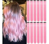 12Packs Colored Hair Extensions 21.65Inch Straight Color Clip in on Hair Extension Rainbow Party Cosplay Highlights Synthetic Hairpiece for Women (Peach Red)