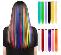 12Packs Colored Hair Extensions 21.65Inch Straight Color Clip in on Hair Extension Rainbow Party Cosplay Highlights Synthetic Hairpiece for Women (Mixed color)