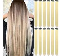 12Packs Colored Hair Extensions 21.65Inch Straight Color Clip in on Hair Extension Rainbow Party Cosplay Highlights Synthetic Hairpiece for Women (white)