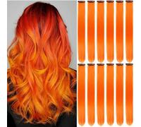 12Packs Colored Hair Extensions 21.65Inch Straight Color Clip in on Hair Extension Rainbow Party Cosplay Highlights Synthetic Hairpiece for Women (Orange)