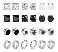 12Paires Aimanté Boucles d'Oreilles Homme Acier Inoxydable Boucles d'Oreilles Sans Trou Faux Piercing Oreille Magnétique Fausse Creole Boucle d'Oreilles Noir Set Clip Homme