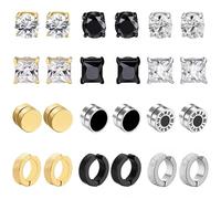 12Paires Boucle d'oreille Homme Magnétique Acier Inoxydable Aimant Boucles d’oreilles Noir Sans Trou Faux Piercing Oreille Magnétique Fausse Boucle d'oreilles Set Clip Aimanté Homme