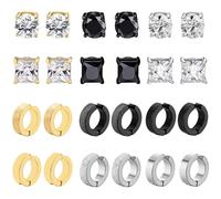 12Paires Boucle d'oreille Homme Magnétique Acier Inoxydable Aimant Boucles d’oreilles Sans Trou Faux Piercing Oreille Magnétique Fausse Noir Boucle d'oreilles Set Clip Aimanté Homme
