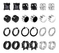 12Paires Fausse Boucles d’oreilles Homme Acier Inoxydable Boucles d’oreilles Sans Trou Faux Piercing Oreille Magnétique Fausse Creole Boucle d'oreilles Aimanté Homme