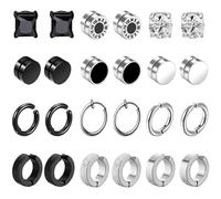 12Paires Fausse Boucles d’oreilles Homme Acier Inoxydable Boucles d’oreilles Sans Trou Faux Piercing Oreille Magnétique Fausse Creole Boucle d'oreilles Set Clip Aimanté Homme