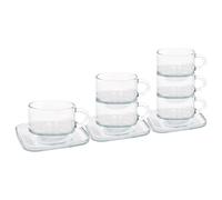 12pc 270ml LAV Cozy Ensemble de Tasses à Café et Soucoupes en Verre Empilables