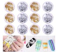 12pc Holographique Ongles Feuilles Or Solver Paillettes Feuilles Nail Art Transfert Feuille Autocollant Papier Enveloppes Bricolage Accessoires Ongle Feuille Décalque