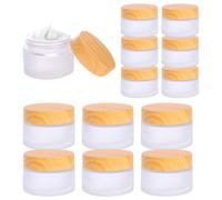 12Pcs 20ml/30ml Pot Verre Dépoli, Bouteille Vide Petit avec Couvercle Grain Bois & Bouchon Intérieur, Contenant Crème Voyage pour Lotion, Poudre, Échantillon, Baume Lèvres, Cosmétique, Maquillage