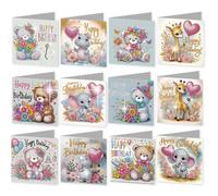 12pcs 5D Diamond Painting Greeting Cards for Adults, Flower Animal DIY Diamond Art Painting Greeting Card Kit with Envelopes Set Cards for Christmas Birthday Thanksgiving Day Holiday