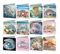 12pcs 5D Diamond Painting Greeting Cards for Adults, Flower Animal DIY Diamond Art Painting Greeting Card Kit with Envelopes Set Cards for Christmas Birthday Thanksgiving Day Holiday
