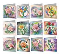 12pcs 5D Diamond Painting Greeting Cards for Adults, Flower Animal DIY Diamond Art Painting Greeting Card Kit with Envelopes Set Cards for Christmas Birthday Thanksgiving Day Holiday