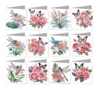 12pcs 5D Diamond Painting Greeting Cards for Adults, Flower Animal DIY Diamond Art Painting Greeting Card Kit with Envelopes Set Cards for Christmas Birthday Thanksgiving Day Holiday