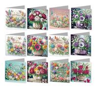 12pcs 5D Diamond Painting Greeting Cards for Adults, Flower Animal DIY Diamond Art Painting Greeting Card Kit with Envelopes Set Cards for Christmas Birthday Thanksgiving Day Holiday